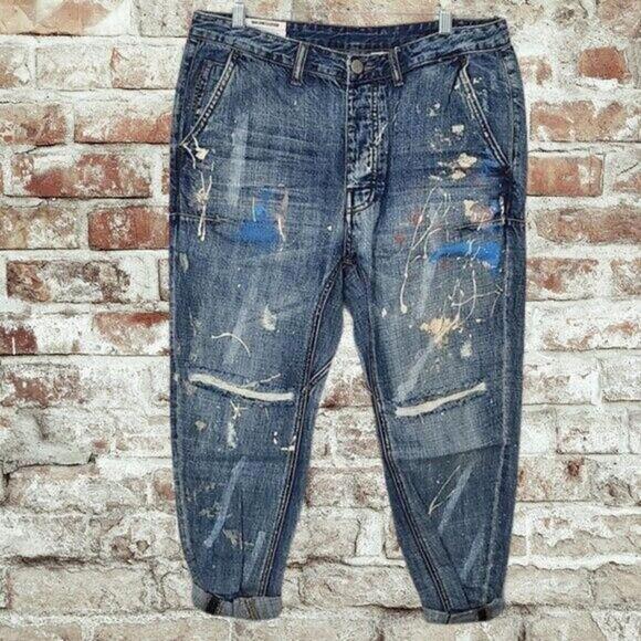 2/$50 Man X OneTeaspoon Distressed Blue Suede Jeans Size 34R - Picture 1 of 7